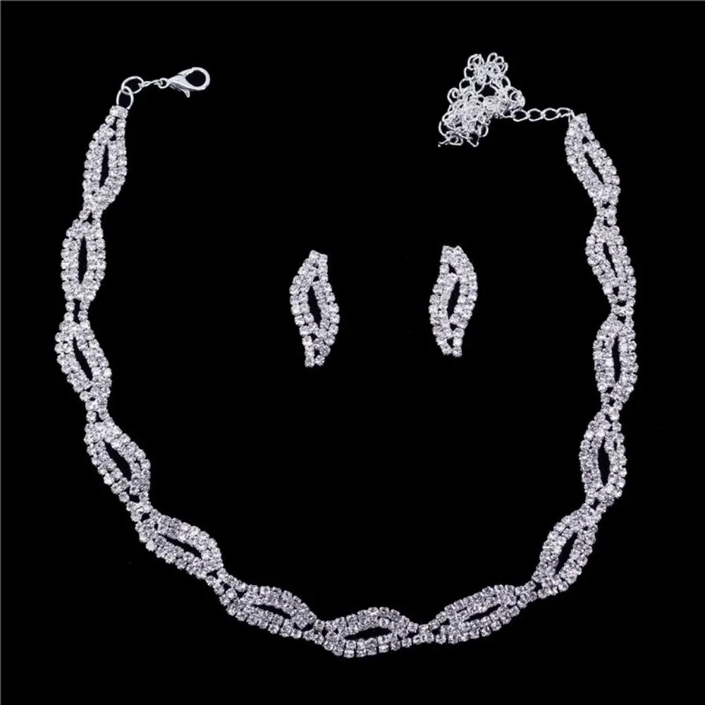 Twisted Rhinestone Formal Bridal Cocktail Necklace Set - Picture 2 of 2